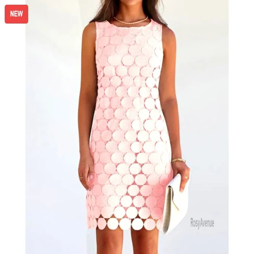 Sleeveless Mini Dress with Circle Embroidery, Hollow Out Back, Lightweight - Picture 3 of 6